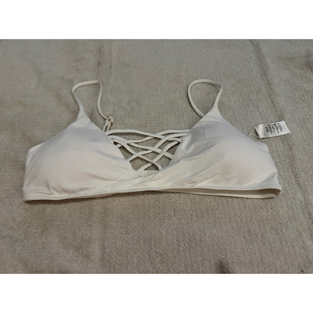 L Space White Strappy Lattice Front Bikini Top Size D/D Adjustable Straps